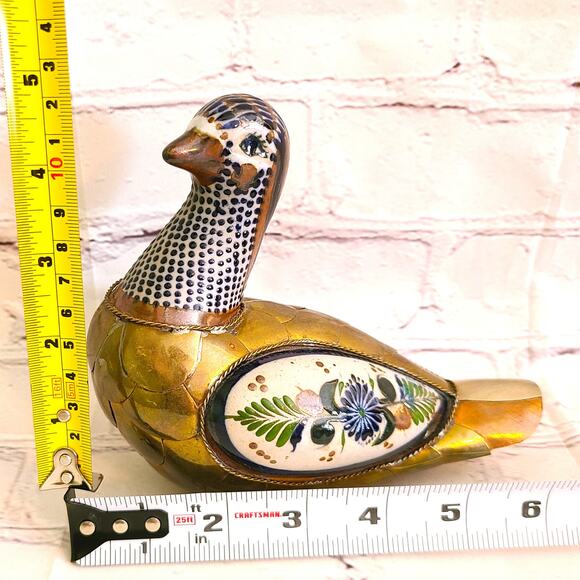Sergio Bustamante Brass Porcelain Goose Figurine Floral Mixed Metal MCM - Picture 9 of 9